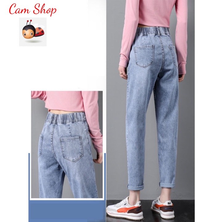 Quần bò baggy nữ quần jeans nữ cạp cao lưng chun quần nữ đẹp chín tấc  Cam Shop C06