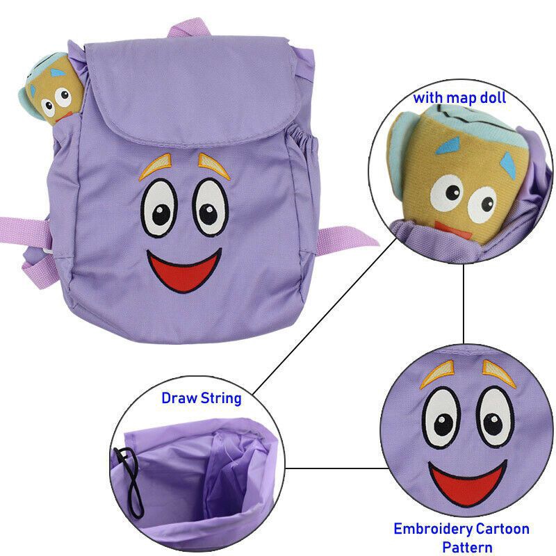 Dora the Explorer Nylon Backpack Preschool Bag &amp; Map Plush Doll Christmas Gift