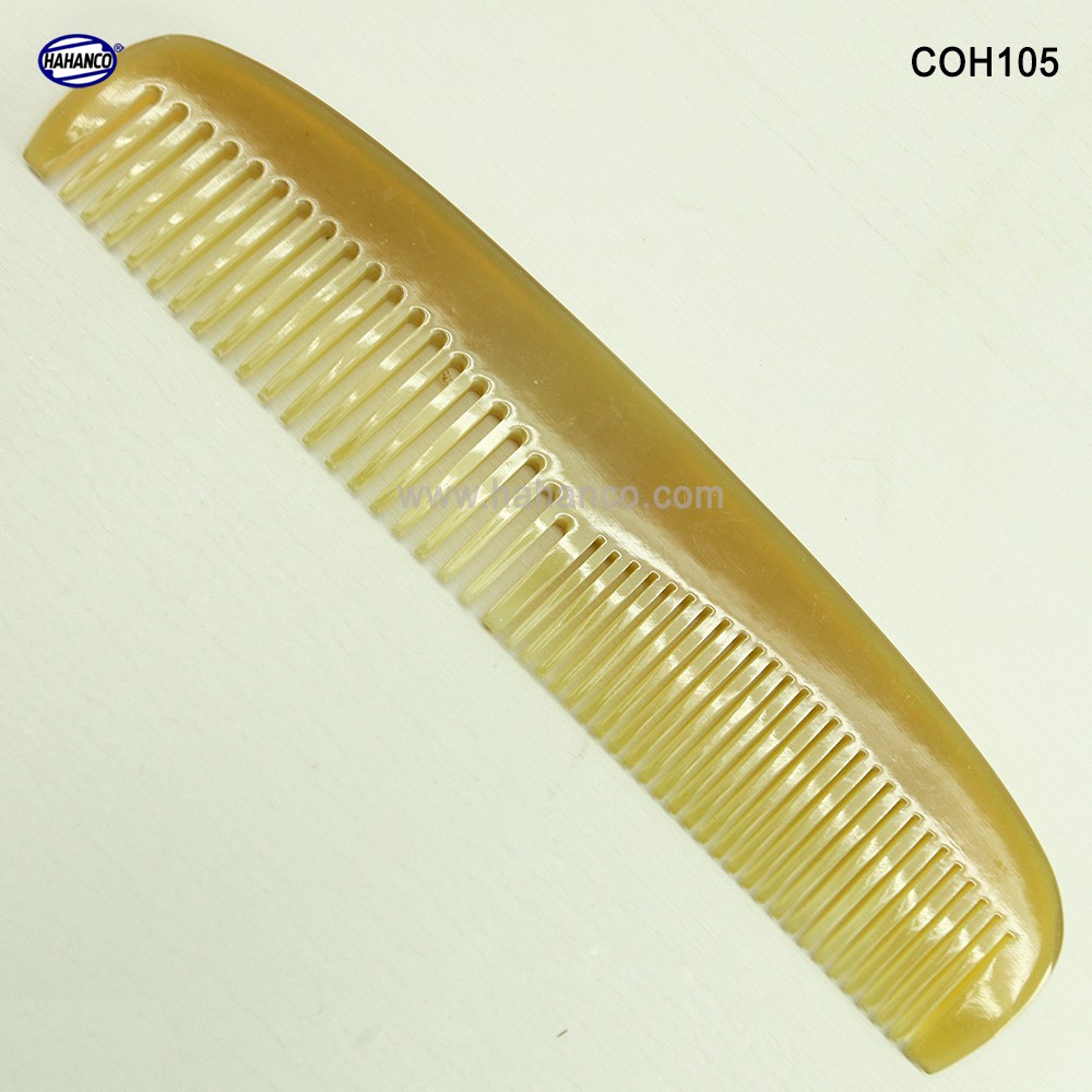 Lược sừng xuất Nhật (Size: M - 15cm) Lược bằng đầu 2 loại răng - COH105 - Horn Comb of HAHANCO - Chăm sóc tóc