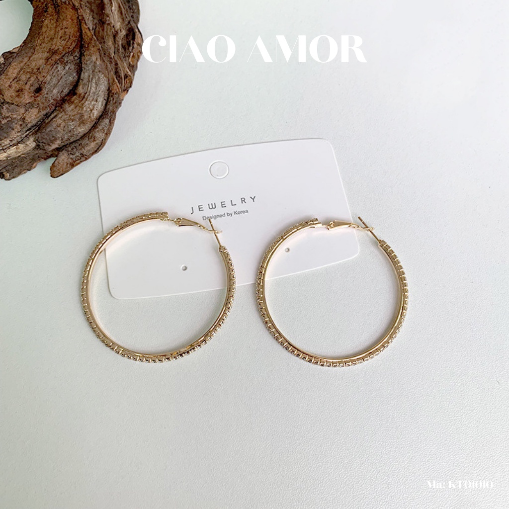 Khuyên tai nữ, Bông tai tròn to đính đá Trang sức ciao Amor - KT0110