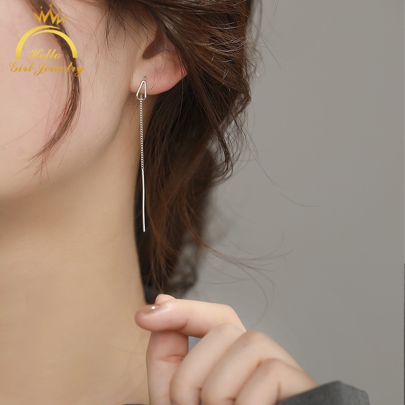 Bông tai dài mỏng với mặt hình giọt nước mini đơn giản thời trang cho nữ