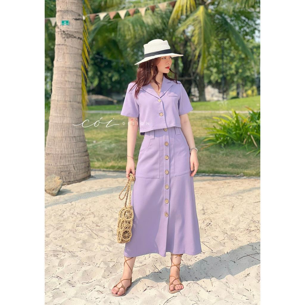 Bộ áo croptop và chân váy TT linen Hàn Cói Design