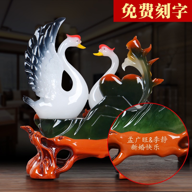 Tượng Cặp Đôi Thiên Nga Trắng Hạnh Phúc May Mắn, Quà Tặng Tân Gia Khai Trương, Trang Trí Kệ Tủ, Phòng Ngủ