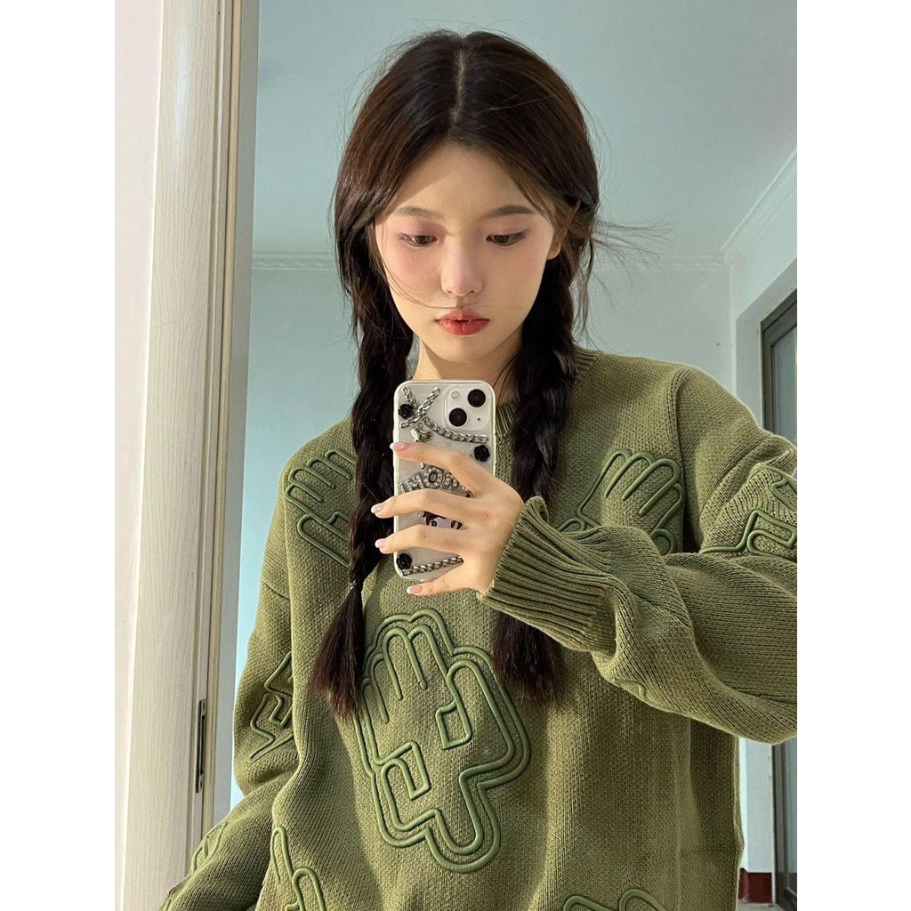 Áo Sweater Cổ Tròn Dáng Rộng Thiết Kế Mới Ngọt Ngào Thời Trang Thu Đông Cho Nữ