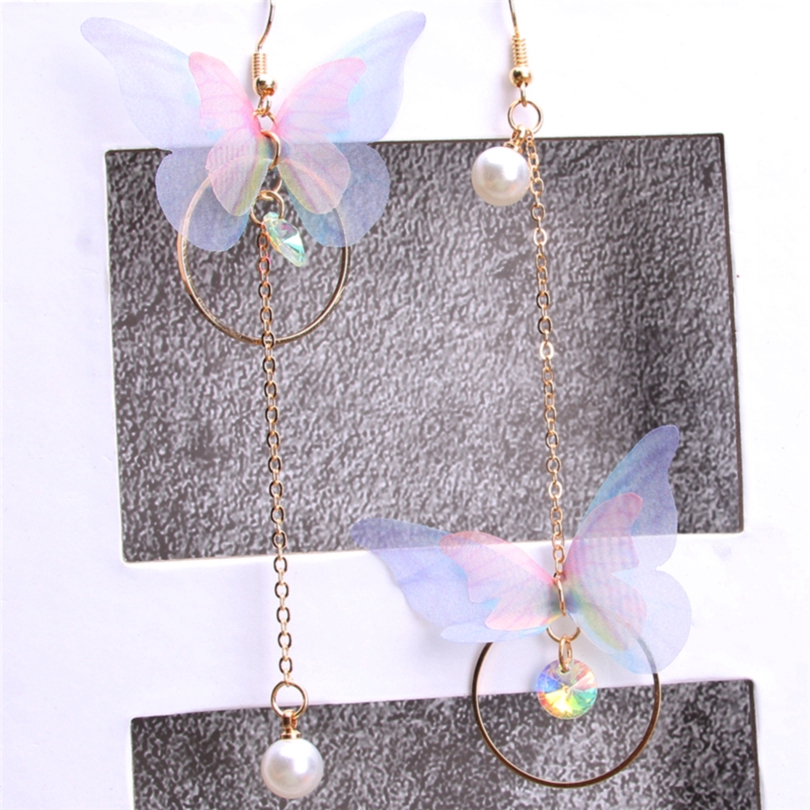 Khuyên tai hợp kim dáng dài hình bướm đính ngọc trai thời trang cho nữ