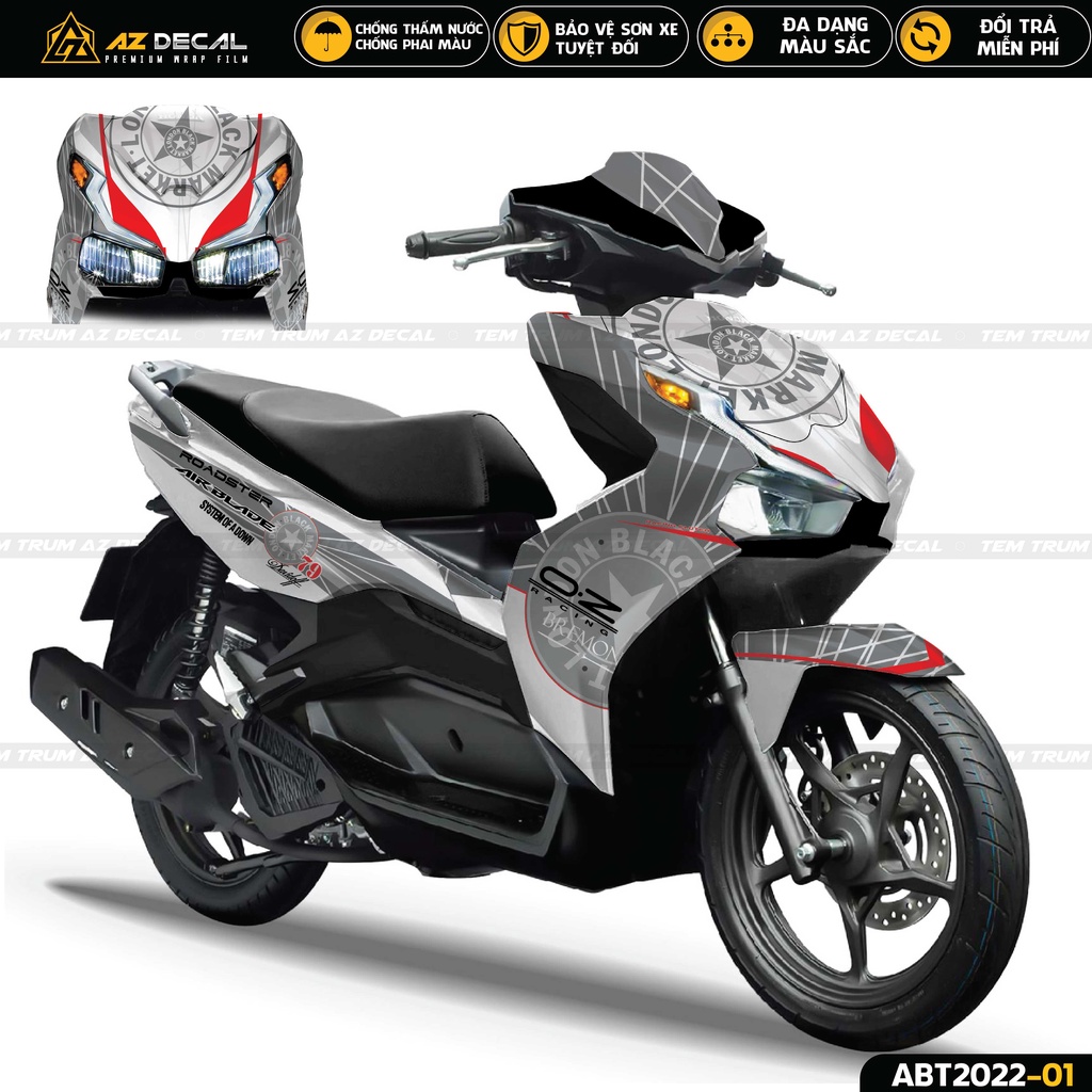 Tem Trùm Xe Airblade 2020 2022 Mẫu Black Market | ABT2022-01 | Decal Cao Cấp Dán Xe AB Đỏ Đen Trắng Xám Xanh