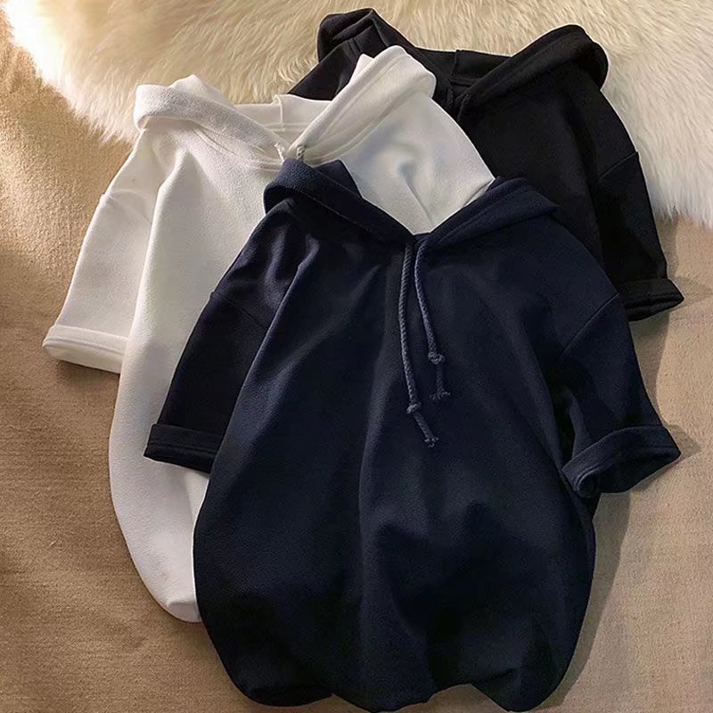 Áo Hoodie Ngắn Tay Màu Sắc Đơn Giản Thời Trang Mùa Hè Cho Nam
