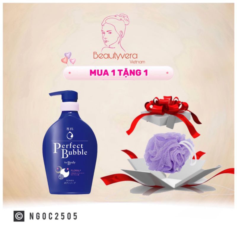 (Tặng bông tắm cao cấp) Sữa tắm dưỡng ẩm hương hoa tươi mát Senka Perfect Bubble for Body Floral Plus n 500ml