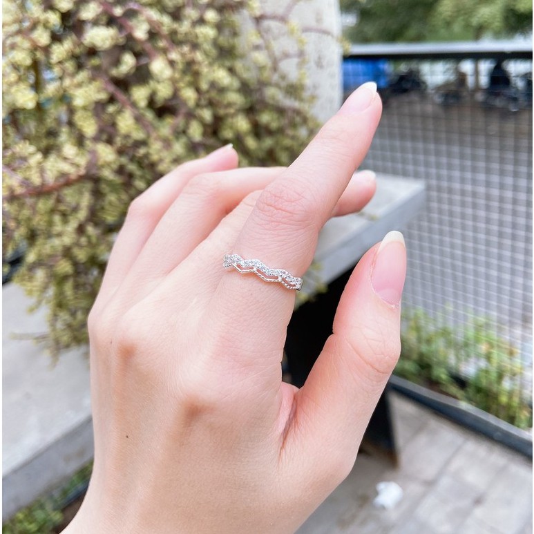 Nhẫn bạc nữ TLEE ziczac hai hàng nạm đá sang trọng TleeJewelry A0169