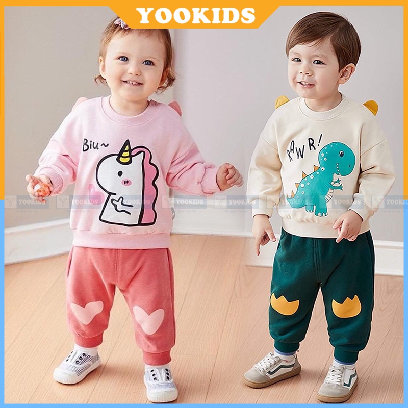 Quần áo thu đông cho bé YOOKIDS chất da cá mềm min dày ấm, Bộ thu đông cho bé trai bé gái 1 2 3 4 tuổi
