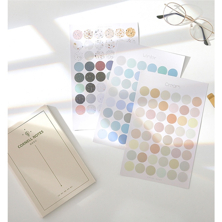 Set 48 miếng sticker nhãn dán tròn nhiều phong cách trang trí sổ tay bullet journal - M189