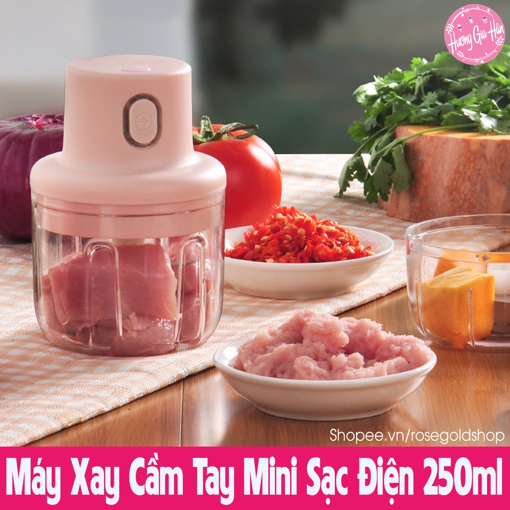 Máy Xay Thịt Cầm Tay Mini Sạc Điện 250ml Siêu Khỏe – Máy Xay Đồ Ăn Dặm, Tỏi Ớt, Củ Quả Đa Năng, Có Cổng Sạc USB