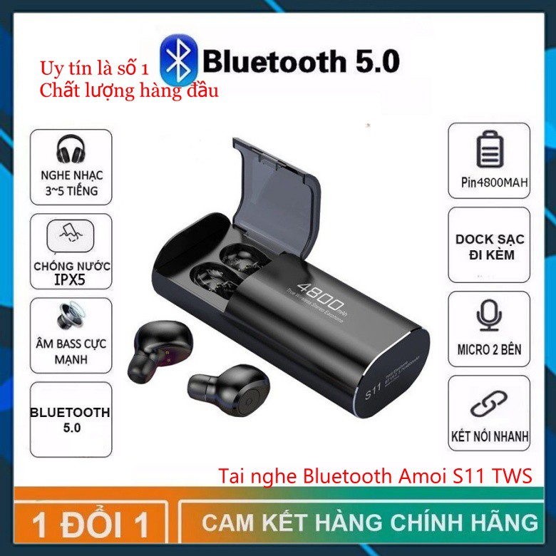 Tai nghe Bluetooth Không Dây Nhét Tai Kiêm Sạc Dự Phòng Amoi S11 TWS Nâng Cấp Hơn i7, i9, i12, F9, F9 Pro bobstore01