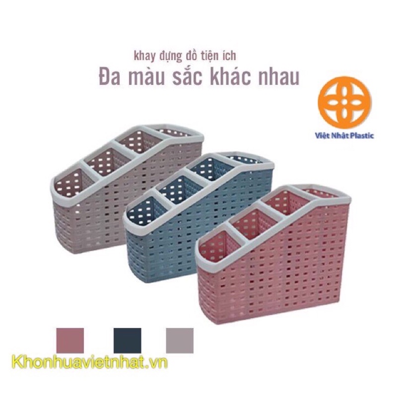 Khay nhựa tiện ích 4 ngăn Việt Nhật,Ống cắm đựng bút để điều khiển để bàn(giao màu ngẫu nhiên)