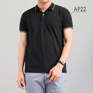 Áo thun polo nam đen cổ viền vải cotton 100%, dáng ôm vừa vặn