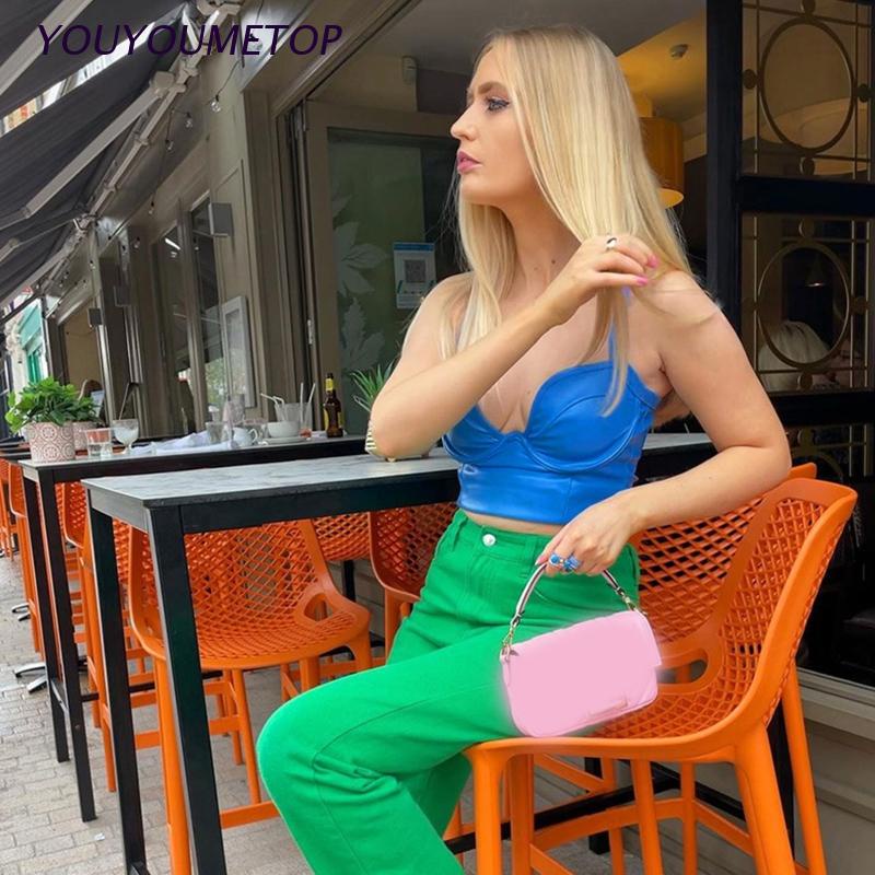 Áo croptop giả da cổ chữ V khoét sâu có khóa kéo màu trơn gợi cảm cho nữ