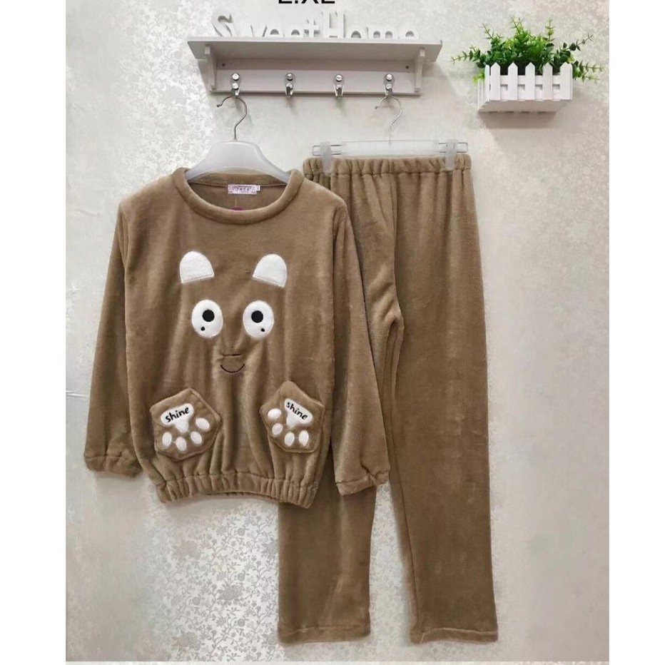bộ ngủ mặc nhà - bộ ngủ lông hình gấu 𝘾𝘼𝙊 𝘾𝘼̂́𝙋 siêu dễ thương.