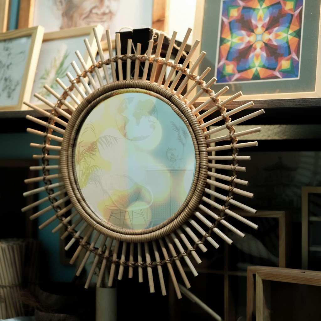 Gương mây treo tường - Gương song mây (60*30cm) - Rattan mirror