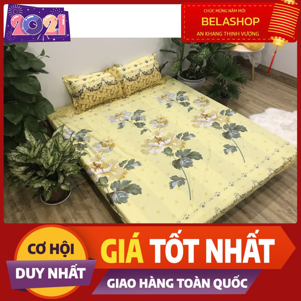 Bộ ga gối Drap 1m8 Cotton Poly Vikona mẫu cúc vàng