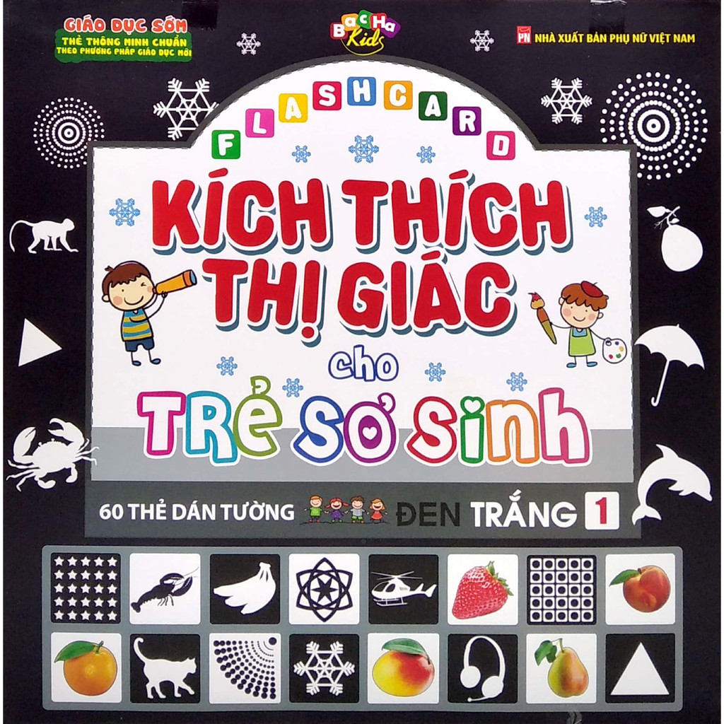 Thẻ Flashcard Kích Thích Thị Giác Cho Trẻ Sơ Sinh 𝑭𝑹𝑬𝑬𝑺𝑯𝑰𝑷 Bộ 60 thẻ, Kích Thước 21x21cm, Tập 1 Đen Trắng Dán Tường
