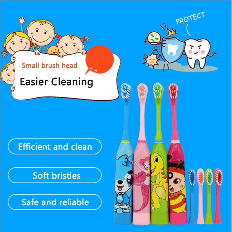 Bộ đầu bàn chải đánh răng điện tử họa tiết nhân vật hoạt hình cho bé