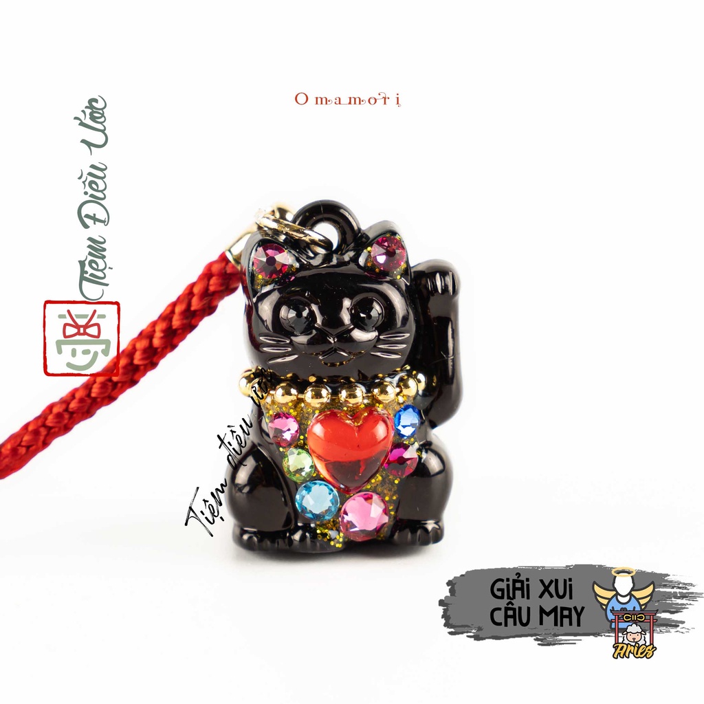 Hàng Nhật Omamori Mèo Maneki_Neko Omamori, Giải Hạn Cầu May - Từ Đền tại Kyoto, Nhật Bản - Hàng thật