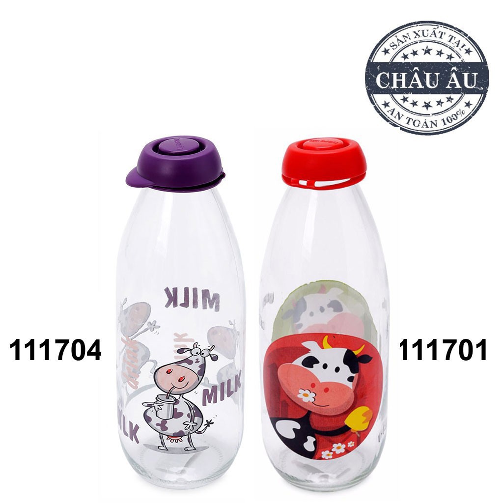 Combo 2 chai đựng sữa thuỷ tinh Herevin Decor 1L/chai (Giao ngẫu nhiên)