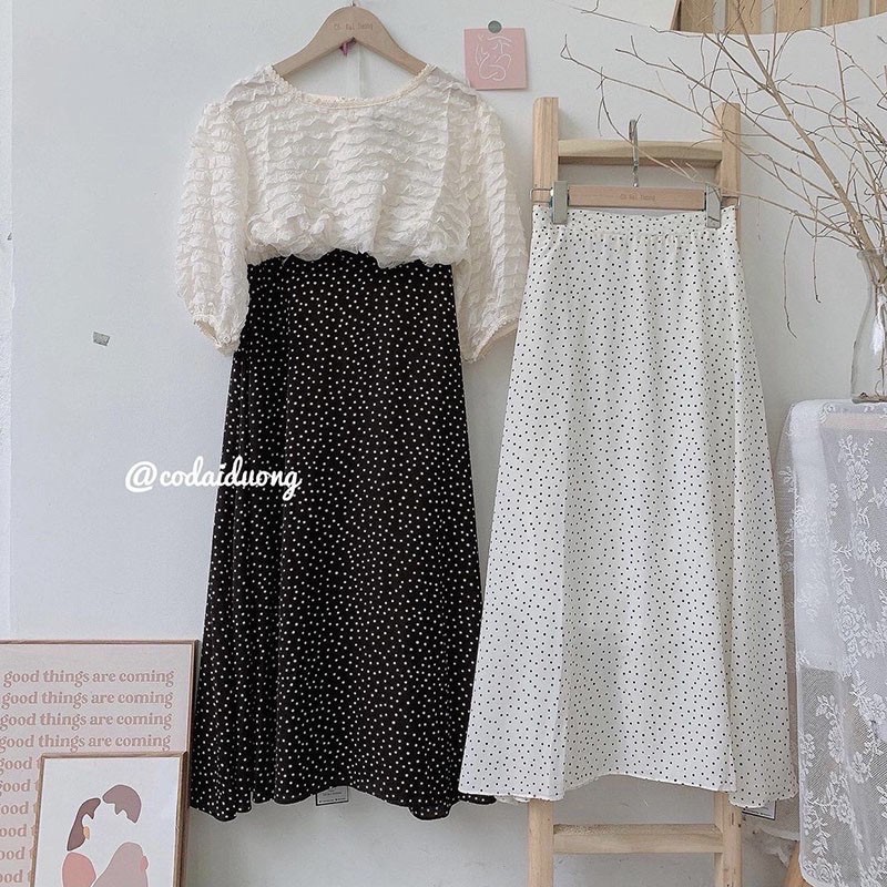 Chân váy chấm bi dáng suông 2 lớp