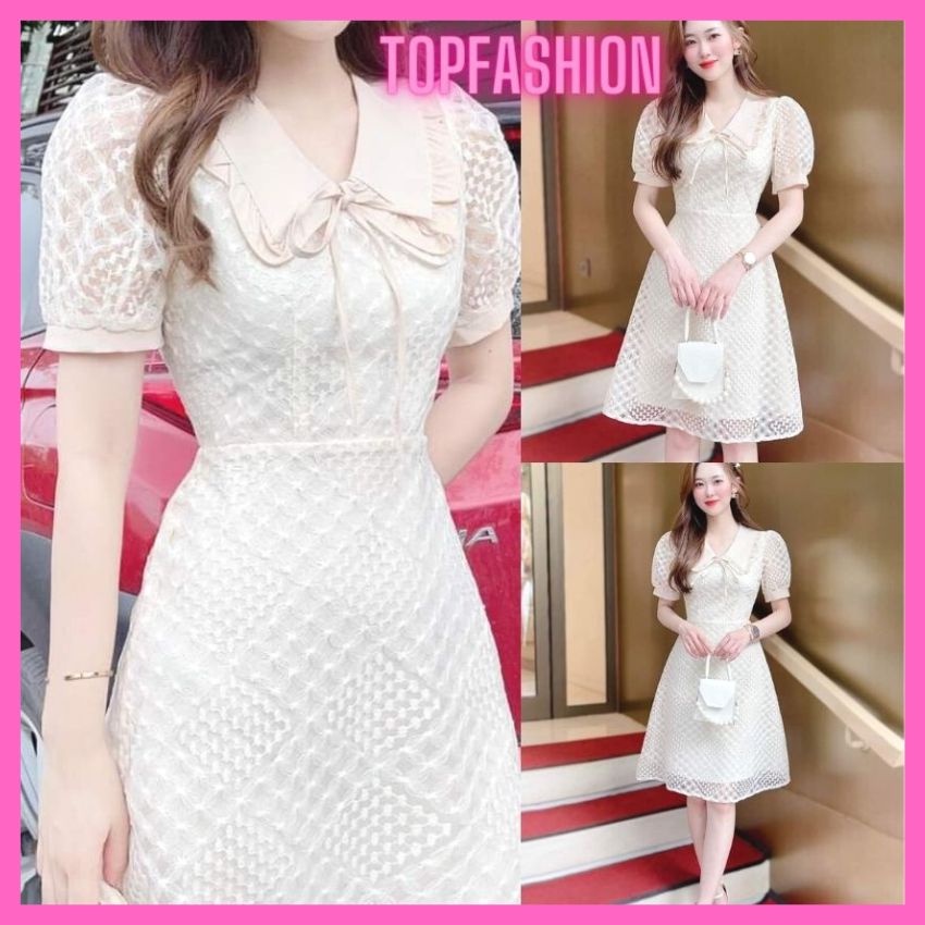 Váy ren quả trám cổ Hàn TOPFASHION Đầm nữ thiết kế trẻ trung hiện đại phù hợp dự tiệc, đi chơi, dạo phố sang trọng