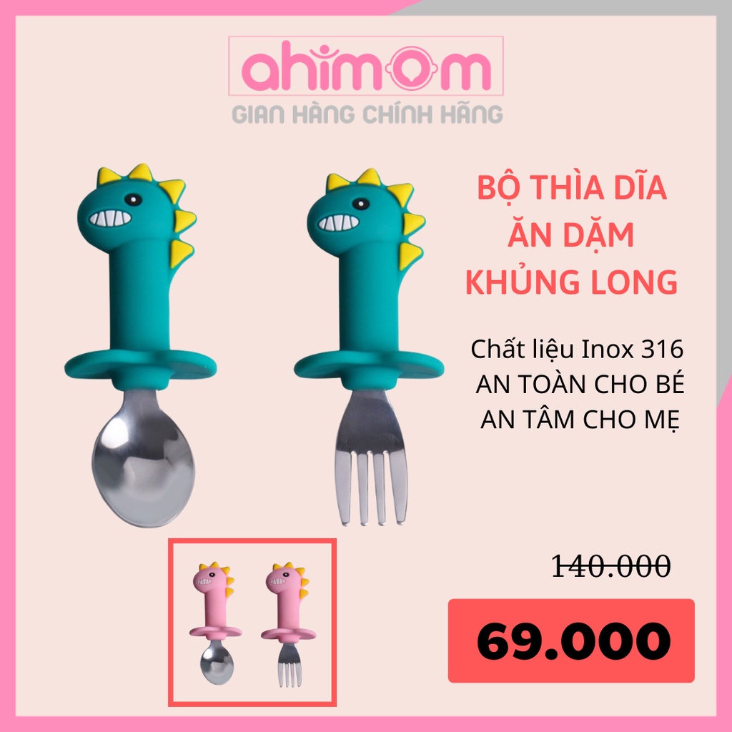 Thìa dĩa ăn dặm - muỗng ăn dặm cho bé Beedol inox 316 kiểu Nhật cao cấp - Ahimom