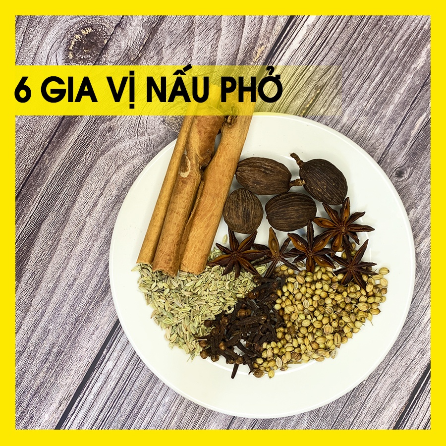 Combo 6 Gia Vị Nấu Phở: Quế, Hoa Hồi, Thảo Quả, Nụ Đinh Hương, Tiểu Hồi Hương, Hạt Ngò