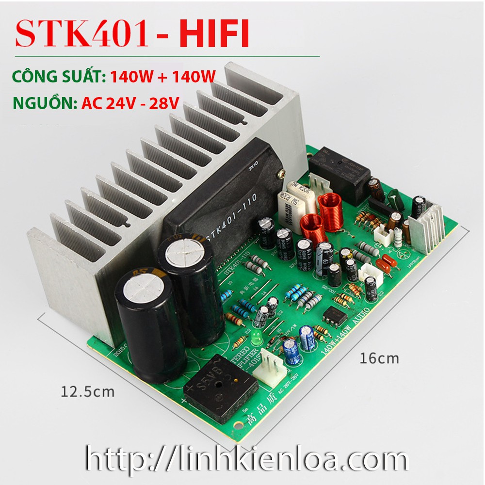 Mạch Khuếch đại âm thanh 2.0, Công suất 140W + 140W, Nguồn Ac 24V - 28V, sử dụng STK 401, Âm thanh HiFi chất lượng cao