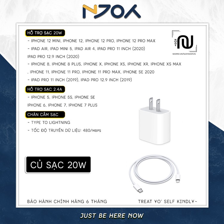 [BH 12 THÁNG] BỘ CỦ SẠC 20W HỖ TRỢ SẠC NHANH IPHONE 12 PRO MAX 11 PRO MAX IPAD MACBOOK ZIN BÓC MÁY