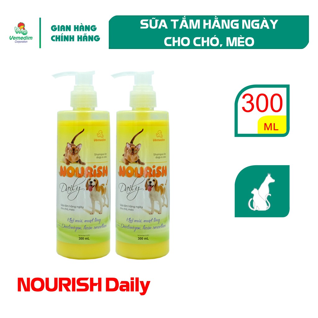 Vemedim Shampoo Nourish daily sữa tắm hằng ngày duy trì độ ẩm, bóng mượt lông cho chó, mèo, chai 300ml