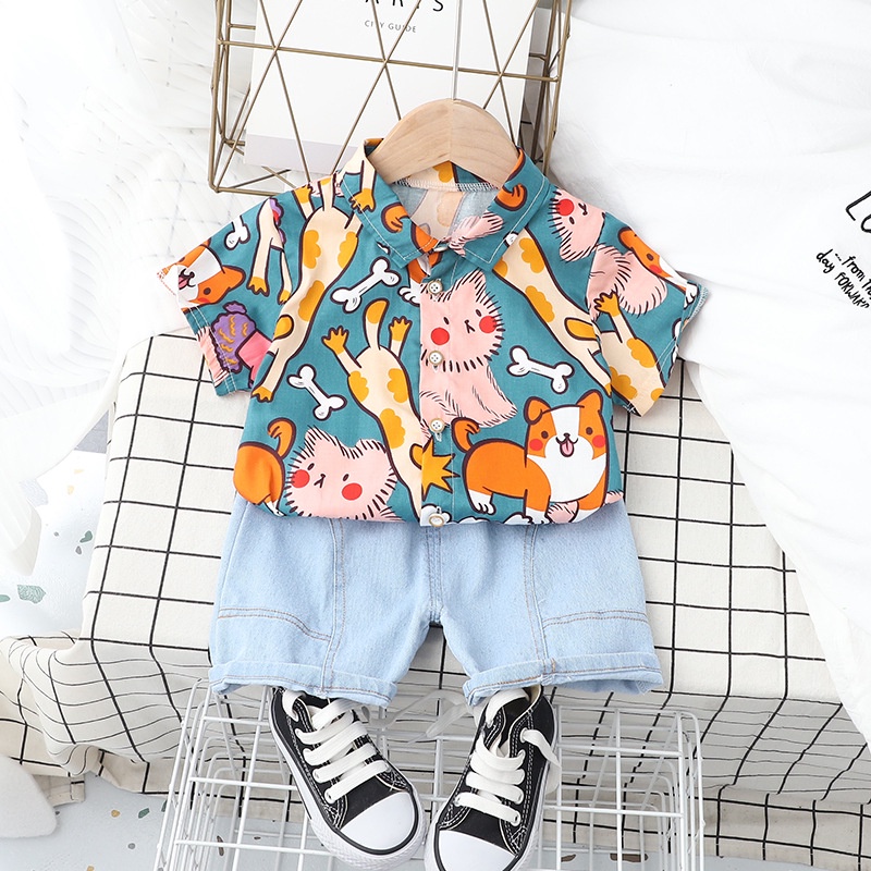 Set đồ bé trai, quần áo bé trai họa tiết mùa hè SBT395