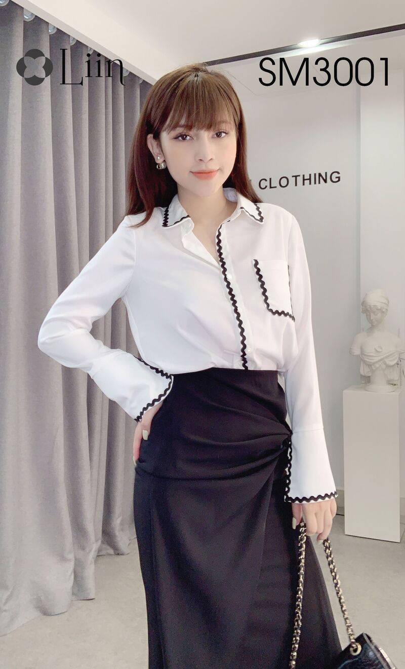 Áo Sơ Mi Trắng cao cấp kết hợp Viền Đen thời trang Liin Clothing SM3001