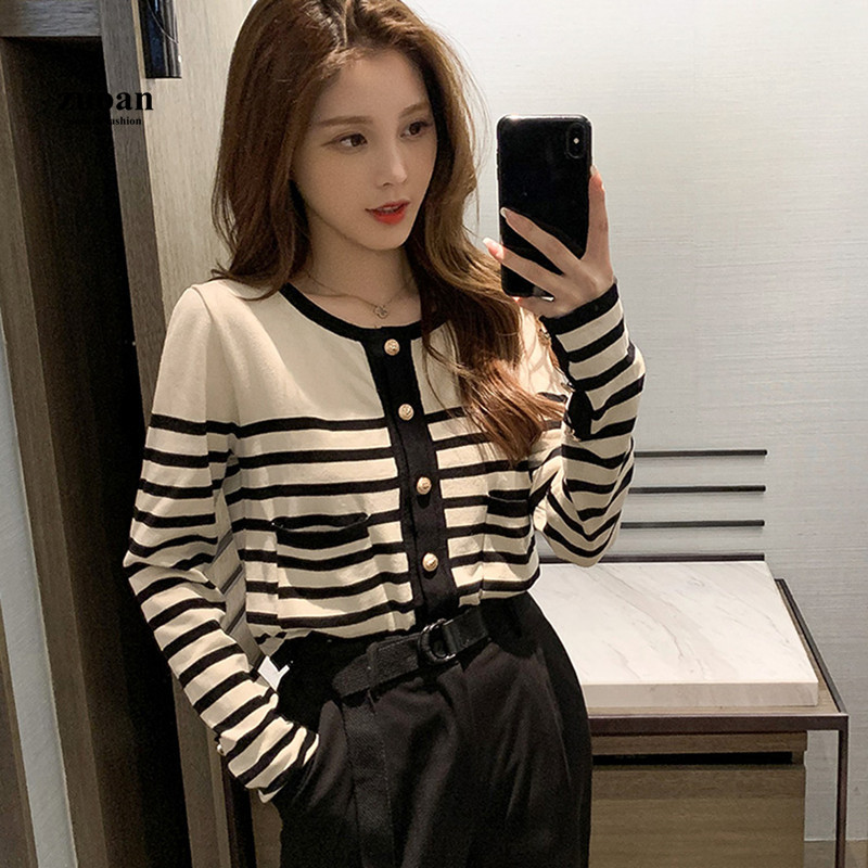 SUXI Áo Sweater Dệt Kim Kẻ Sọc Form Rộng Xinh Xắn Cho Nữ