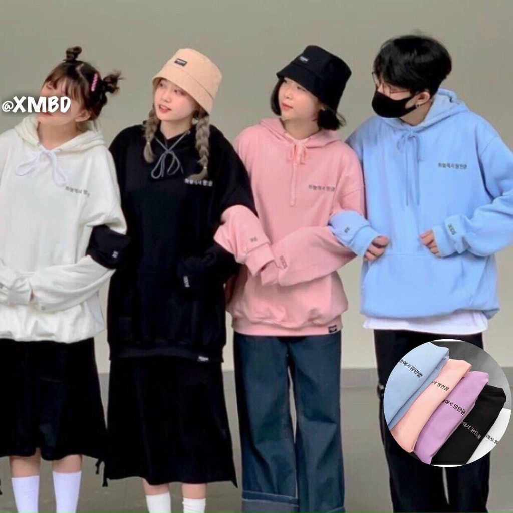 Áo Khoác Hoodie Khóa Zip Nỉ Bông in tiếng Hàn siêu hot Form rộng Unisex Nam Nữ Couple