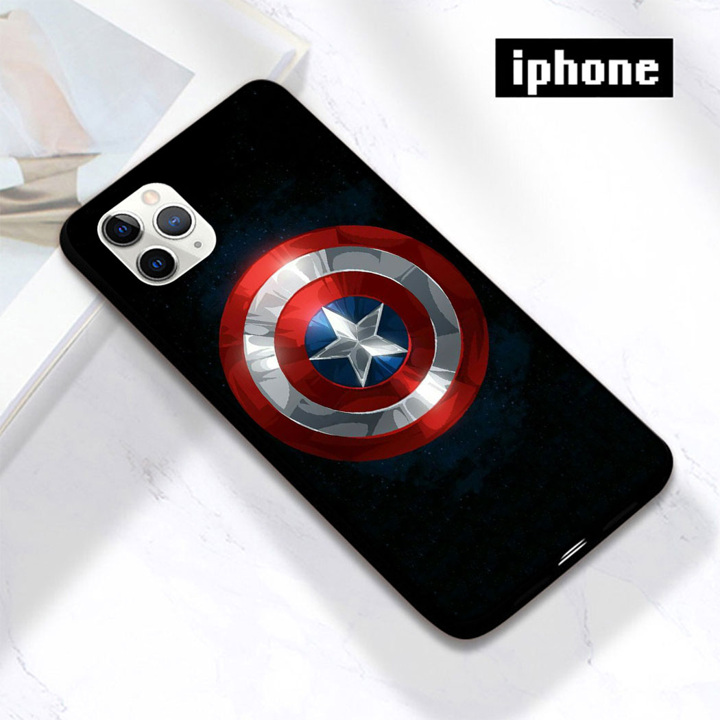 Ốp Điện Thoại Silicon Mềm Đen Hình Khiên Của Captain America Cho iPhone 11 Pro Max 12 Mini Pro XS Max SE 2020 XC13