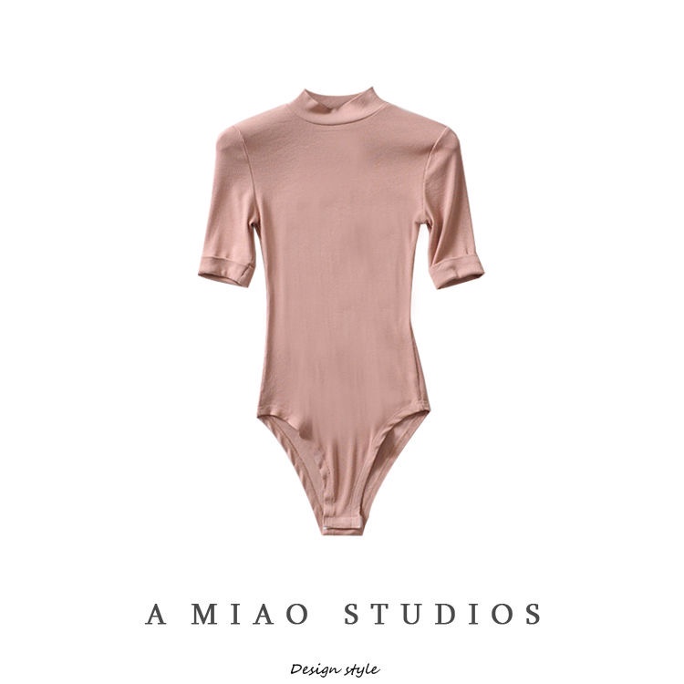 Áo liền quần tay dài cổ cao màu trơn dáng ôm phong cách quyến rũ cho nữ