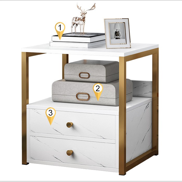 Kệ đầu giường gỗ 2 ngăn kéo, Táp đầu giường khung thép sơn tĩnh điện chống gỉ | BigBuy360 - bigbuy360.vn