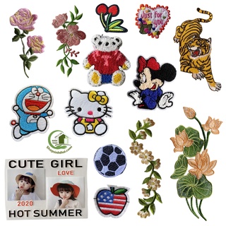 Miếng dán ủi quần áo hình hoa lá, doremon, hello kitty, con hổ, trái táo, hoa hồng - dán ủi vải thêu có sẵn keo