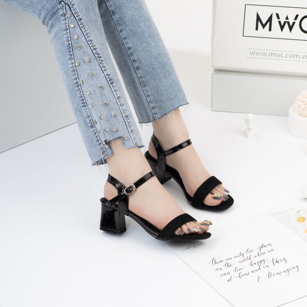 GIÀY CAO GÓT NỮ MWC - GIÀY SANDAL CAO GÓT QUAI NGANG - CAO GÓT SANDAL ĐẾ VUÔNG CAO 5CM - CAO GÓT HỞ MŨI - NUCG-3896