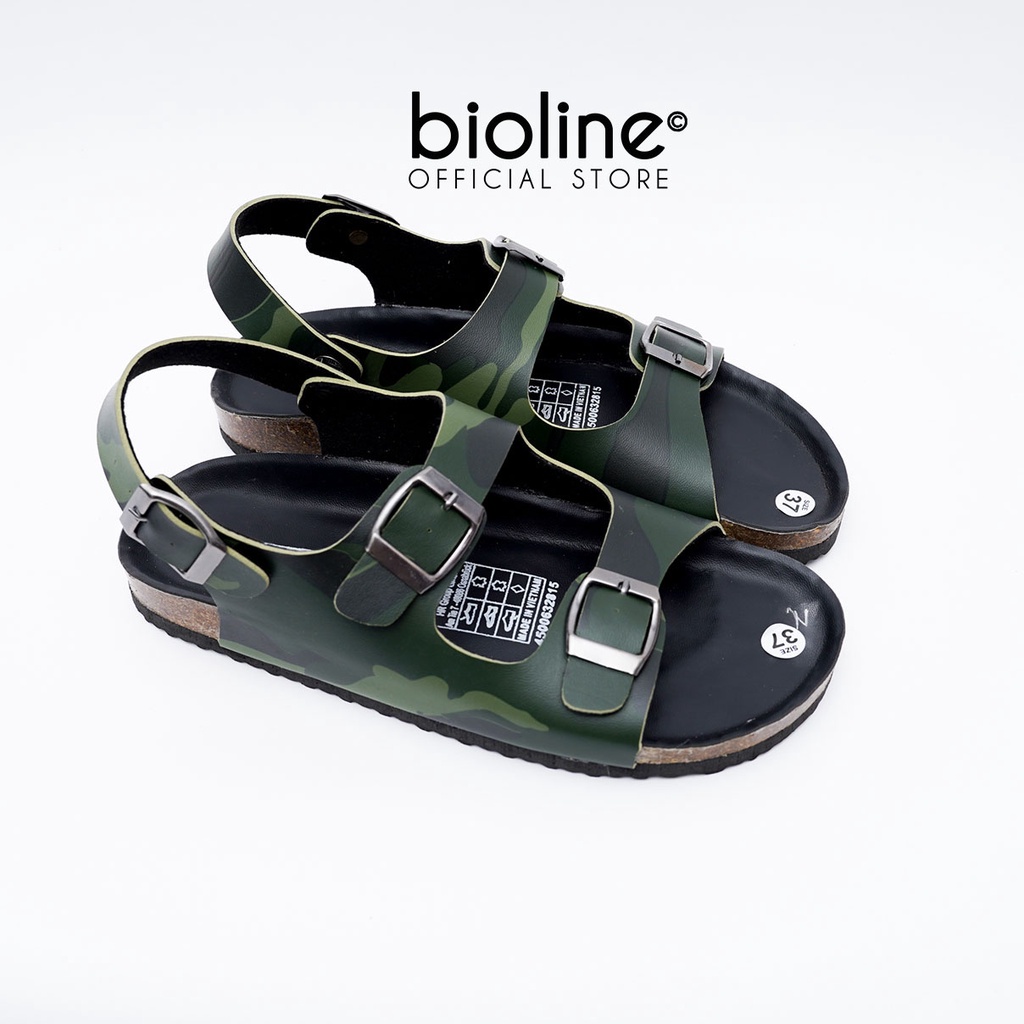R02-Sandal đế trấu ARMY BIRKEN da PU chống nước cao cấp màu rằn ri quân đội, dép quai hậu học sinh chính hãng BIOLINE