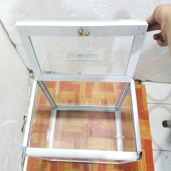 Thùng từ thiện - Hòm phiếu nhôm kính cao cấp - Hàng đặt - T01NT-603550-HĐ-