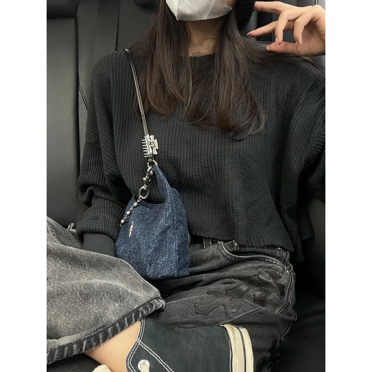 Túi Xách Đeo Vai Chất Liệu Denim Phối Dây Xích Thời Trang Dành Cho Nữ2023