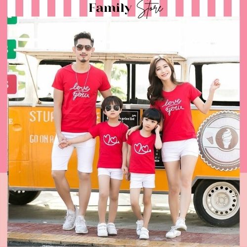 Áo gia đình màu đỏ love you 3/4/5 người chất đẹp - áo gia đình đẹp - familystore