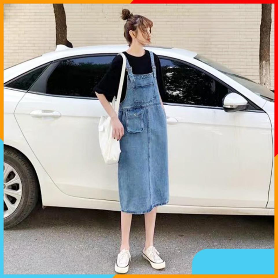 Yếm váy jean nữ SAIGONJEAN Ullzang form dài có nắp YJ011 - Yếm bò phong cách hàn quốc | BigBuy360 - bigbuy360.vn
