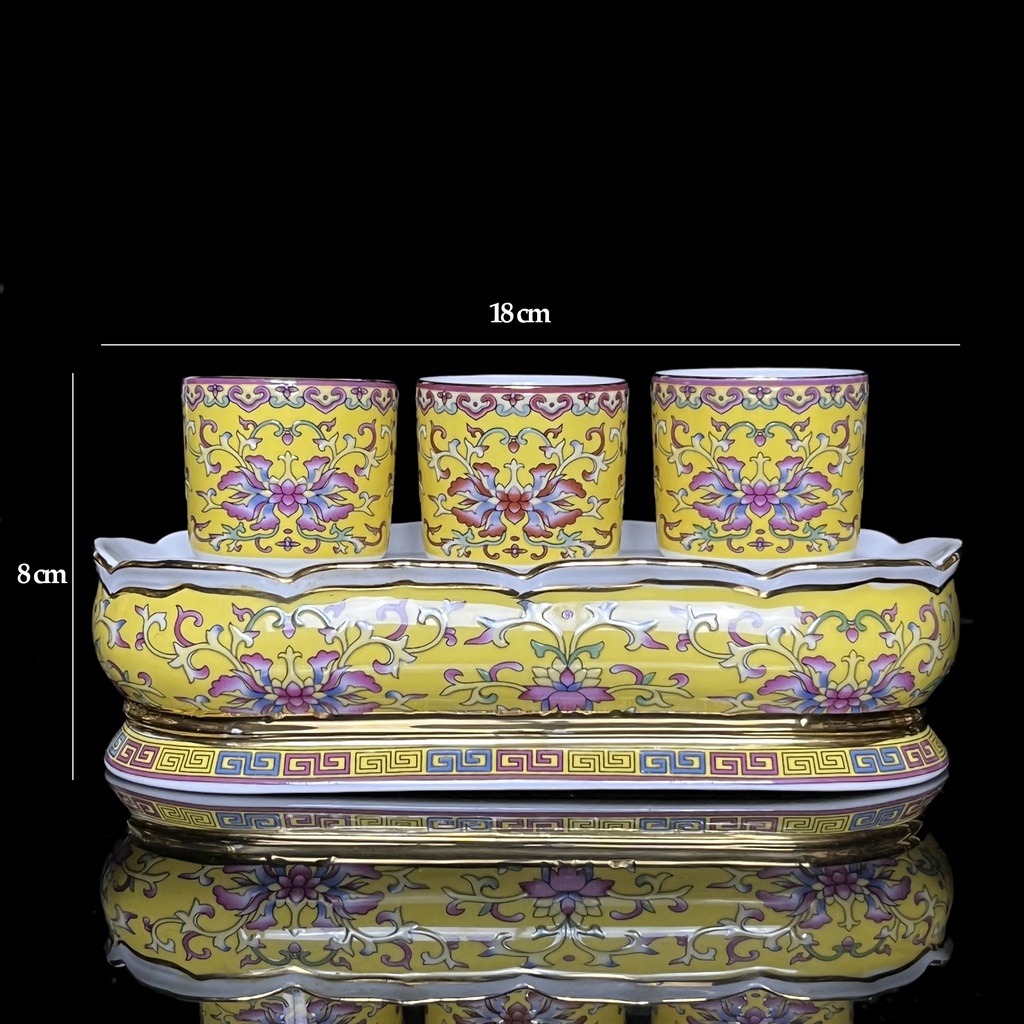 Bộ Thờ Cúng Lư , Bình , Dĩa , Án Bi Hoạ Tiết  Mới Trắng , Vàng Bằng Sứ Cao Cấp - Phật Giáo Tuệ Quang