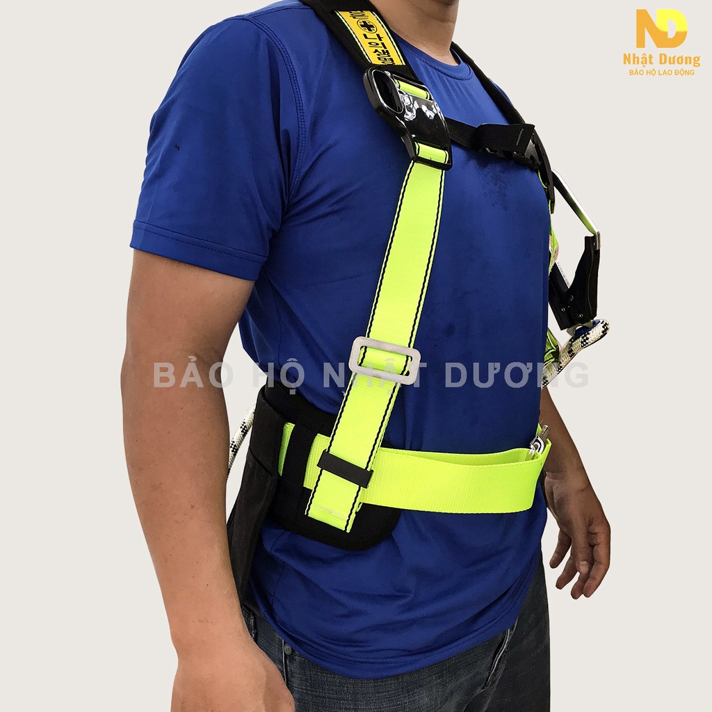Dây đai an toàn bán thân móc thép có giảm xóc BT06, Dây bảo hộ lao động Nhật Dương có điệm lưng túi đựng